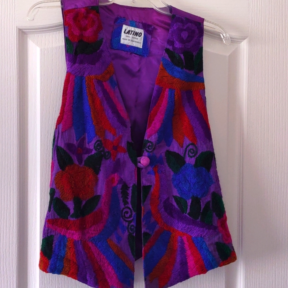 Gorgeous Guatemalan purple embroidered vest medium